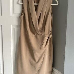Elegant Beige Draped Mini Dress